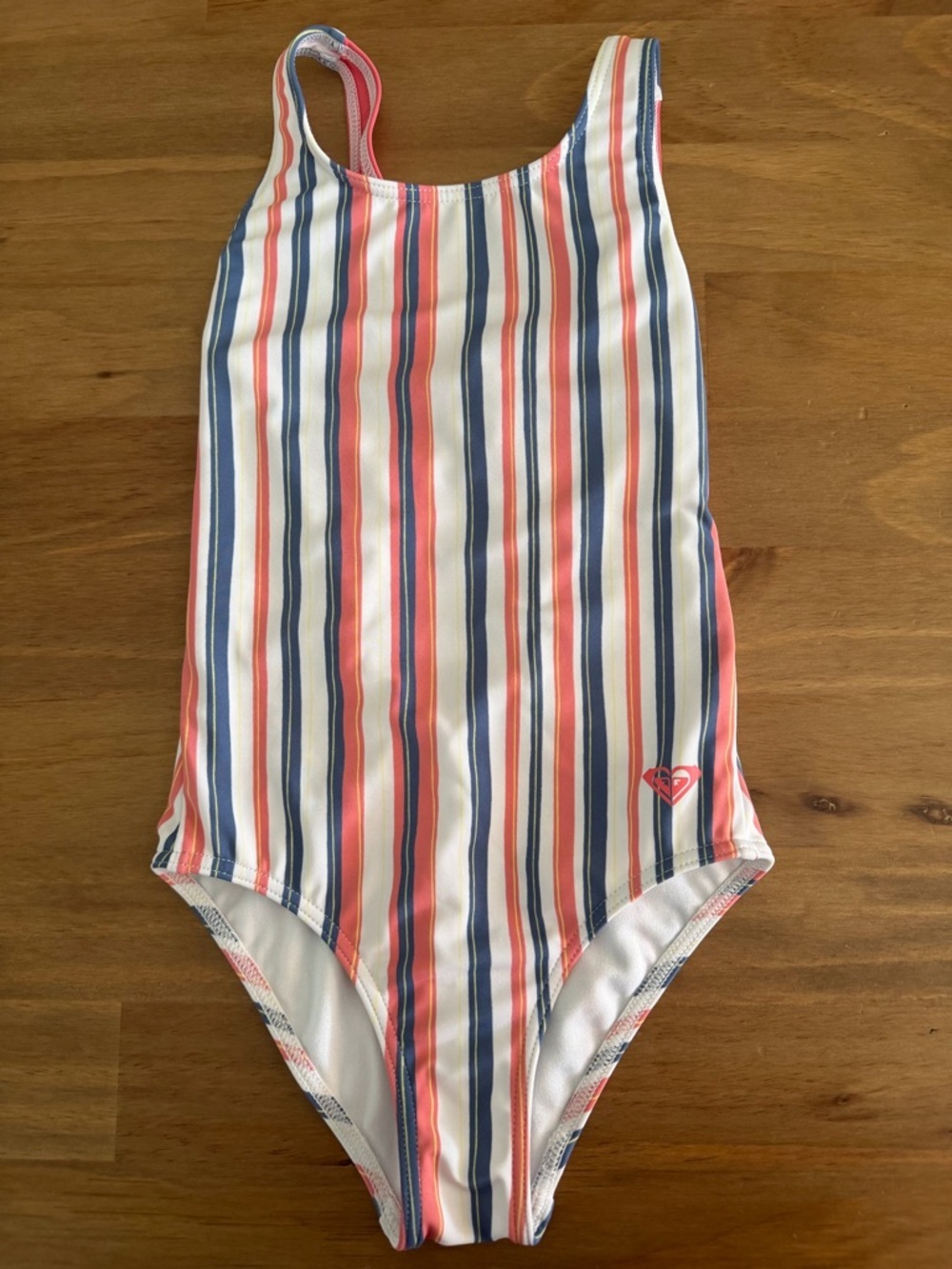 Roxy Girls Striped One-Piece Swimsuit - Coral, Navy & White Size 6